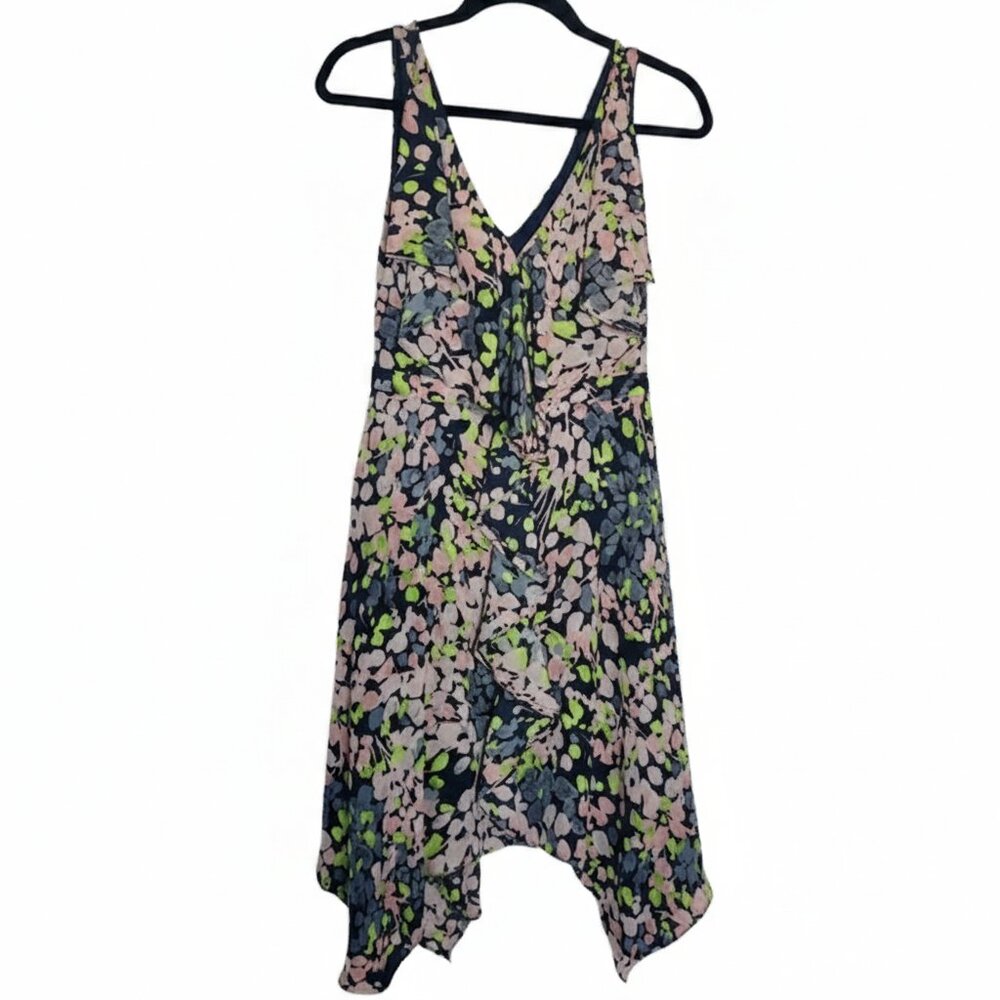 *BCBGMAXAZRIA Jessica Floral Handkerchief Hem Dress Navy Ink Floral Sleeveless S - Picture 4 of 9